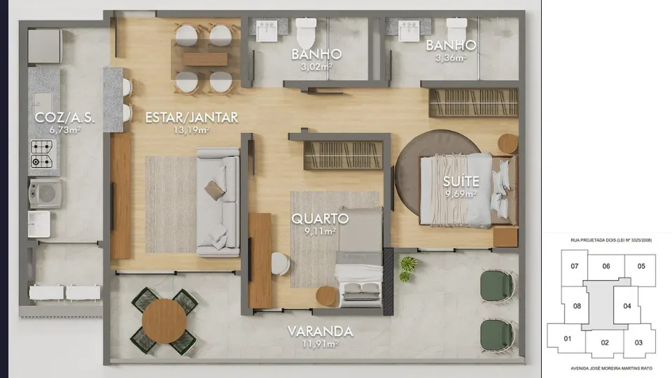 Planta coluna 02 — 68,23 m²