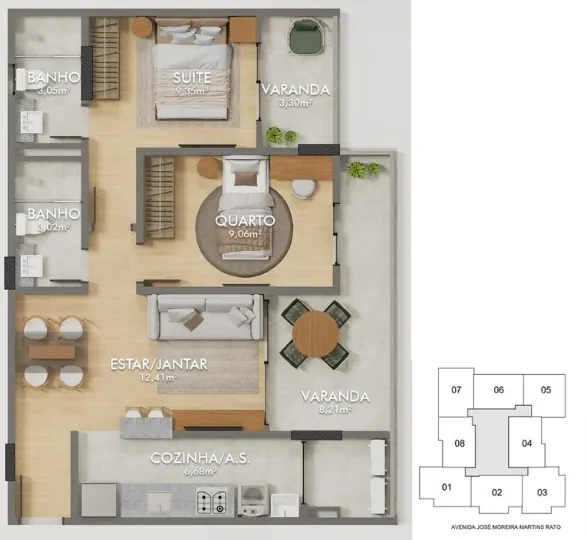 Planta coluna 04 — 69,48 m²