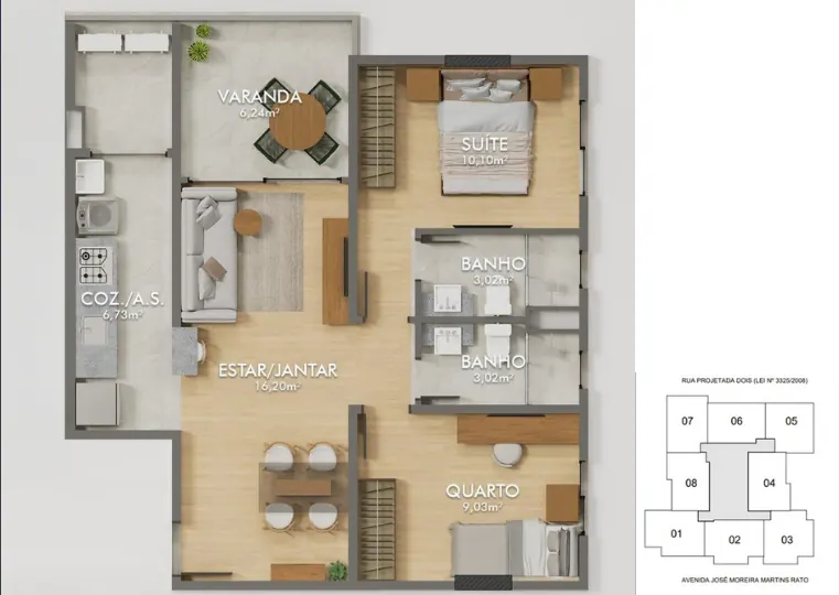 Planta coluna 05 — 66,13 m²