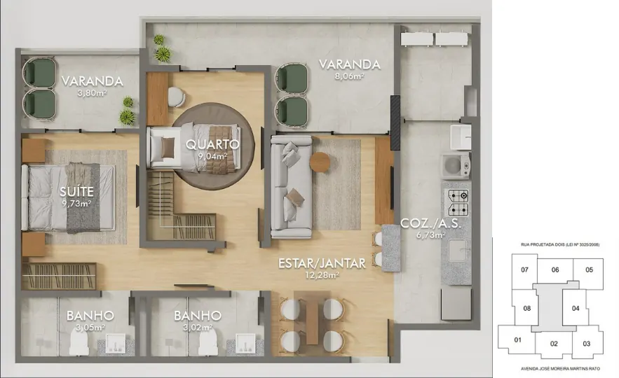 Planta coluna 06 — 68,29 m²